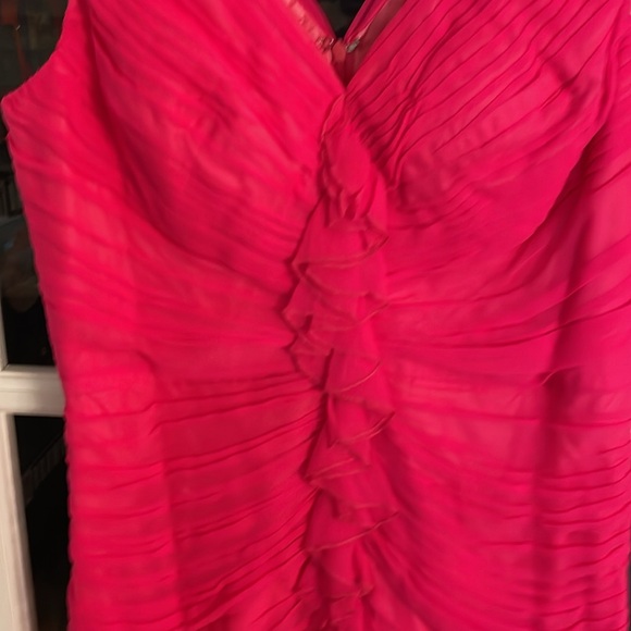 Vintage JS Boutique fuschia pink 100% silk ruched dress size 14 fully lined - Picture 3 of 4